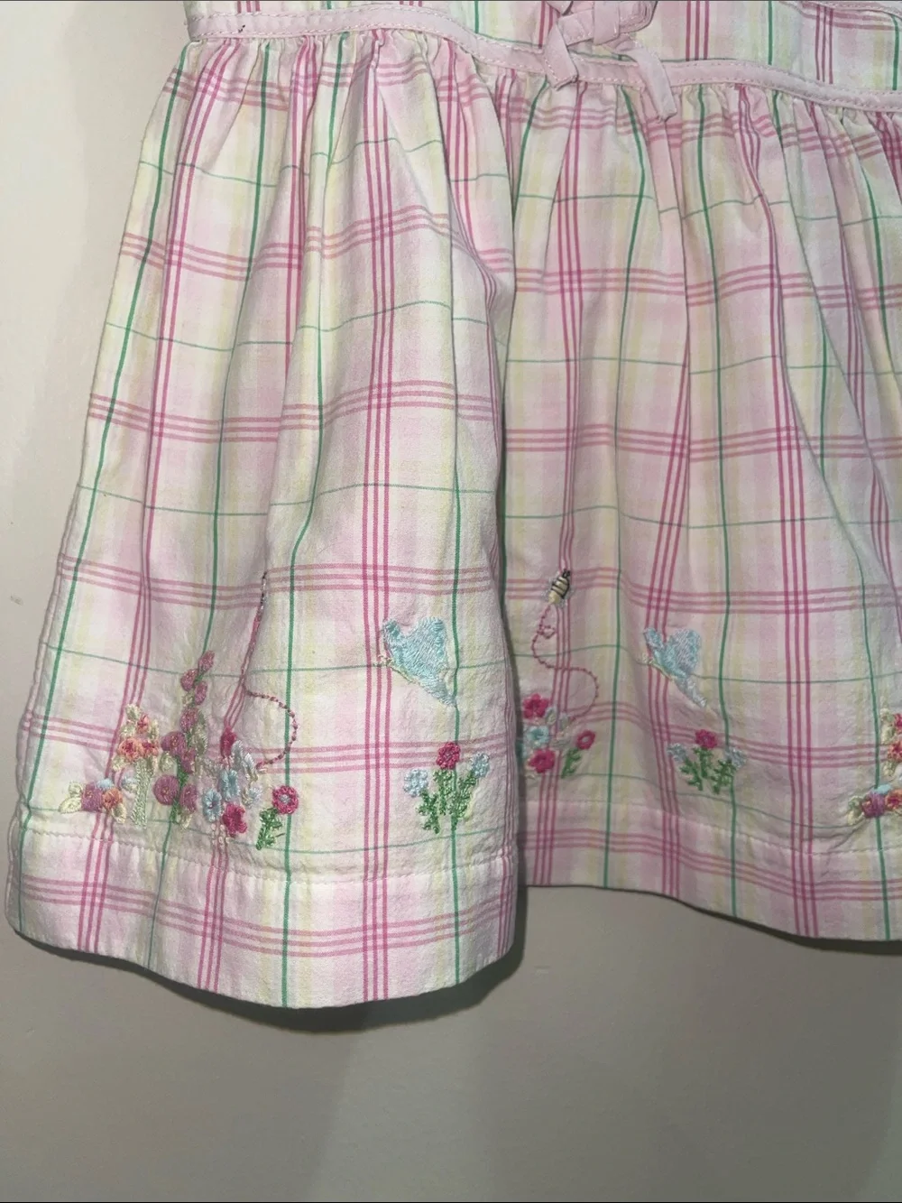 Vintage baby Gap Girls' Pink Plaid Sleeveless Dress Floral Embroidery Sz 6/12M
